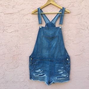 AEO Distressed Overall Shorts